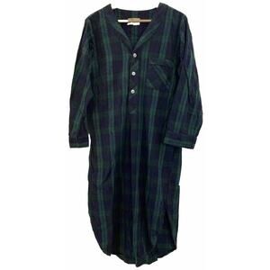 Vtg LL Bean Dobby Nightgown Medium Plaid Flannel Cotton Sleep Shirt Dress USA